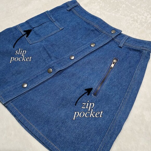 JOA Denim Mini Skirt – Button Front, Dual Pockets, Y2K Utility – Sz S EUC - Picture 4 of 9